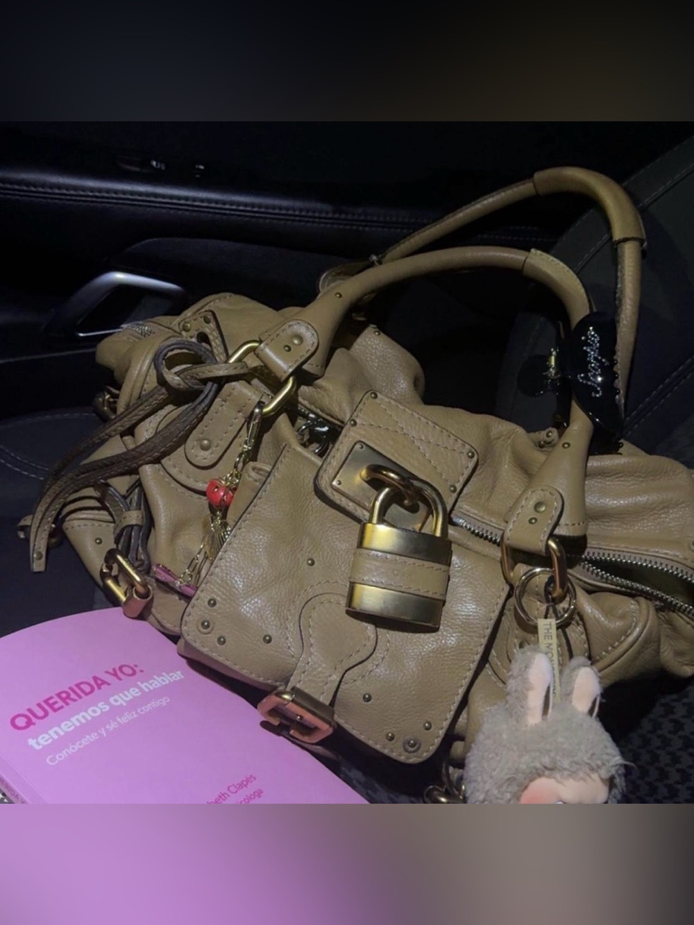 Chloe Beige Leather Shoulder Bag with Gold Padlock